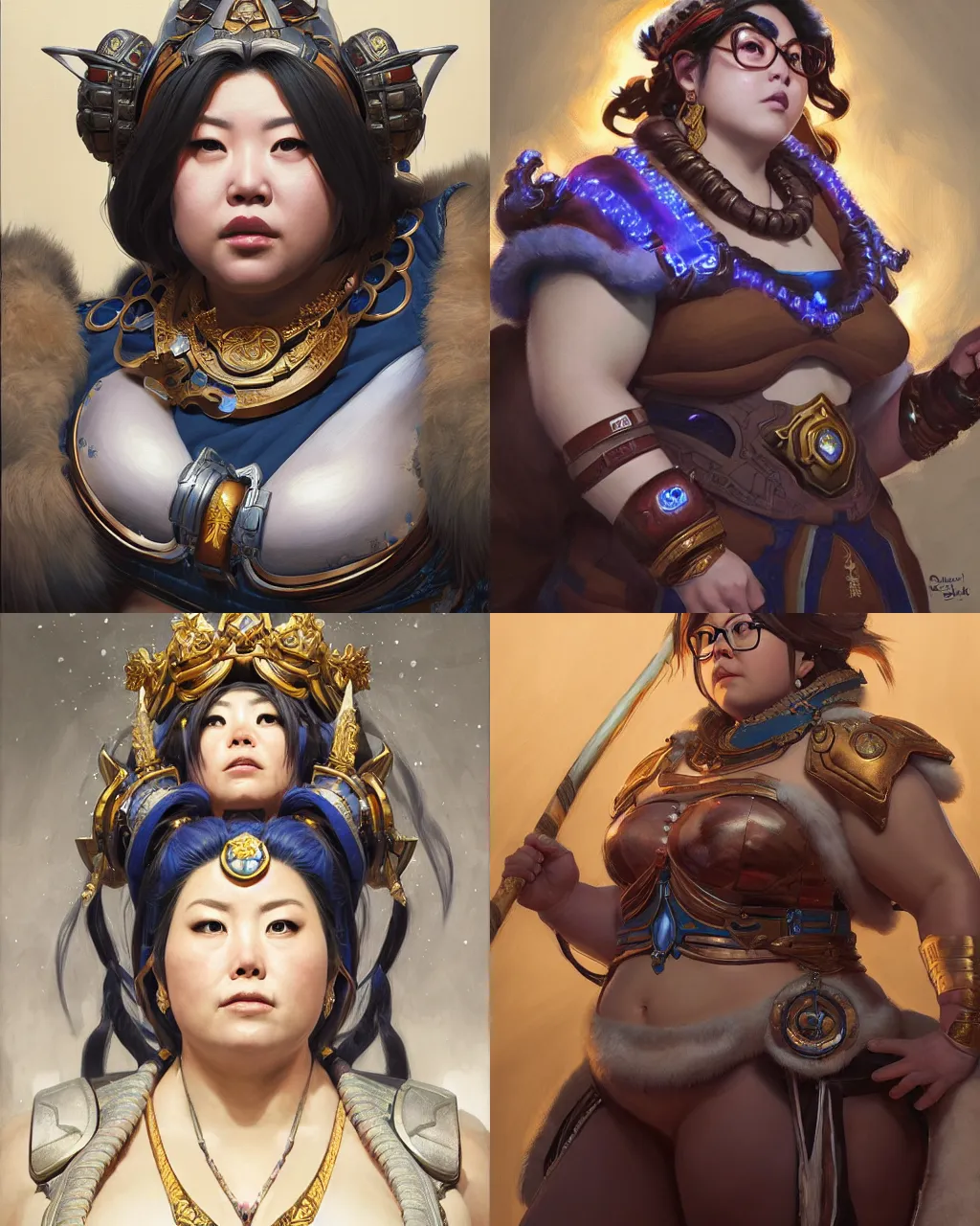 Prompt: portrait, mei from overwatch as the queen of an ancient civilization, by diego gisbert llorens and donato giancola, regal, chubby, dramatic lighting, intricate, hyper realistic, hyperdetailed, centered, cinematographic