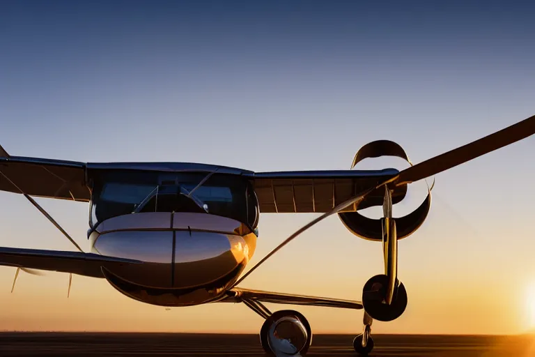 Image similar to close up front photograph of a happy smiling cessna aircraft, DSLR, raytraced, golden hour, 4k