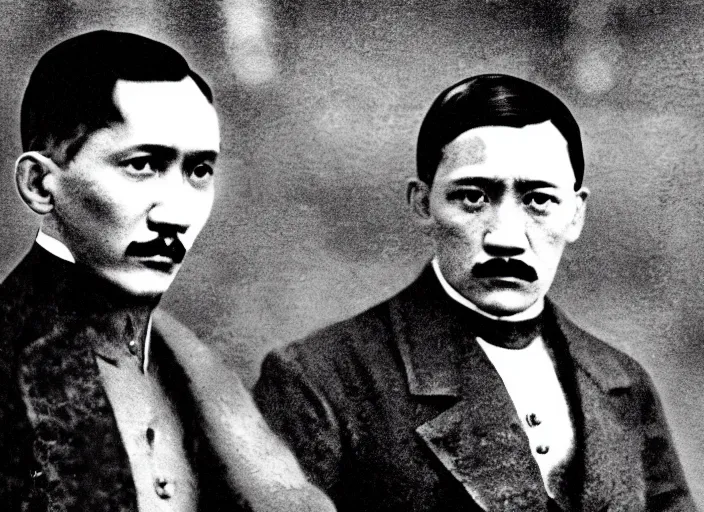 Image similar to jose rizal in a boxing match with adolf hitler, cinematic, colored, wide shot