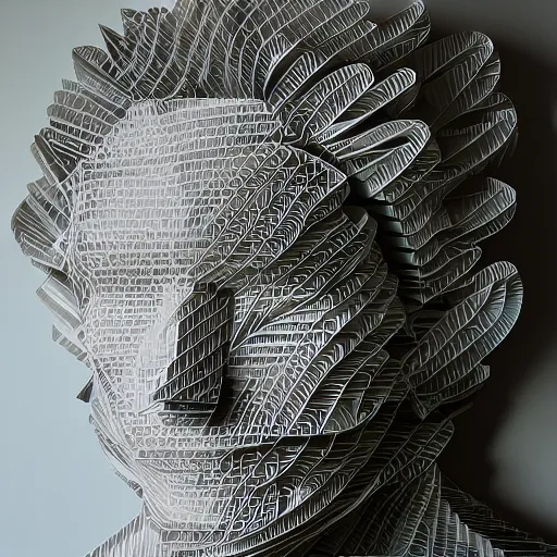 Image similar to a photograph of a man made entirely of paper
