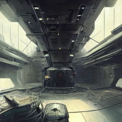 Image similar to scifi art by Greg Rutkowski, the engineering deck of the ship, with functional and utilitarian hallways, everything is in its place, claustrophobic and futuristic environment, detailed and intricate environment, high technology, highly detailed portrait, digital painting, artstation, concept art, smooth, sharp foccus ilustration, Artstation HQ.