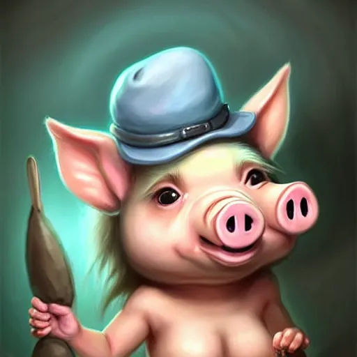 Image similar to cute little anthropomorphic funny female pig wearing shorts, a hat, boots and a pale blue shirt!! tiny!! fully clothed!!! small, short, cute and adorable, character art portrait, matte fantasy painting, deviantart artstation, by jason felix by steve argyle by tyler jacobson by peter mohrbacher, cinema