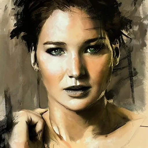 Image similar to portrait of jenifer lawrence, artwork by guy denning and charlie bowater,