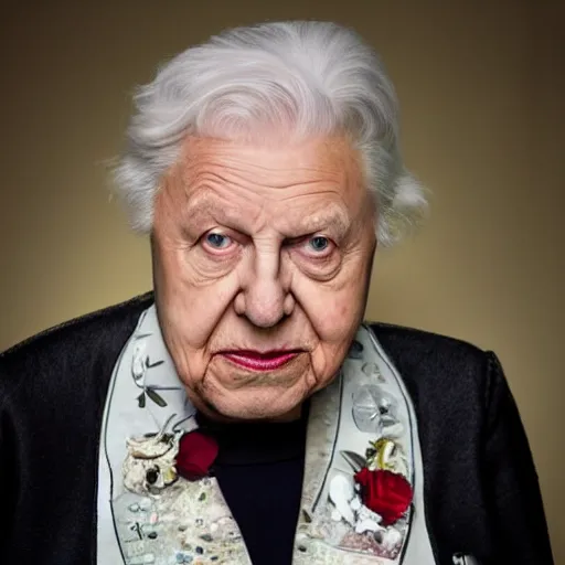 Prompt: david attenborough as queen elizabeth