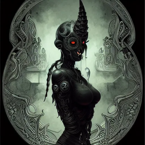 Image similar to vantablack occultist, pitchblack mask, beautiful, detailed symmetrical close - up portrait, intricate complexity, in the style of artgerm and peter mohrbacher, cel - shaded