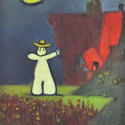 Image similar to moomin, oil painting, met collection, vintage comic