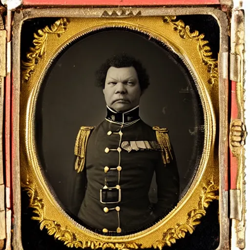 Image similar to A daguerreotype of Craig Charles dressed in 19th century military uniform, regal, refined, highly detailed