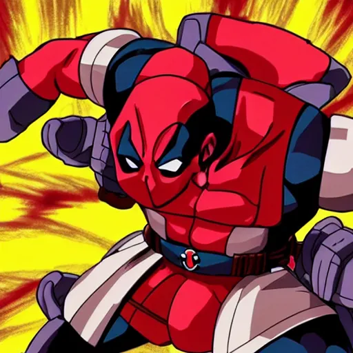 Image similar to Deadpool in dragon ball Z very detailed 4K quality