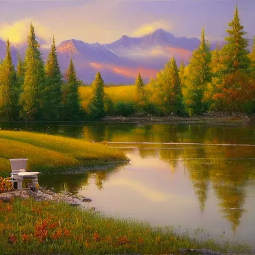 Prompt: complete peacefulness, calm, relaxed, high quality, 4k, oil on canvas by Elias Tykeson, masterpiece, award-winning