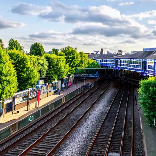 Image similar to idyllic photo of wimbledon station on the summer, beautiful weather, very very detailed, 8 k