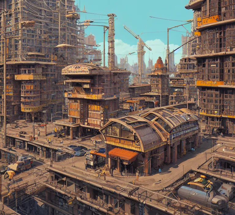 Image similar to hyperrealism photography hyperrealism concept art of highly detailed beavers builders that building highly detailed futuristic ( cyberpunk ) city by wes anderson and hasui kawase and scott listfield sci - fi style hyperrealism rendered in blender and octane render volumetric natural light