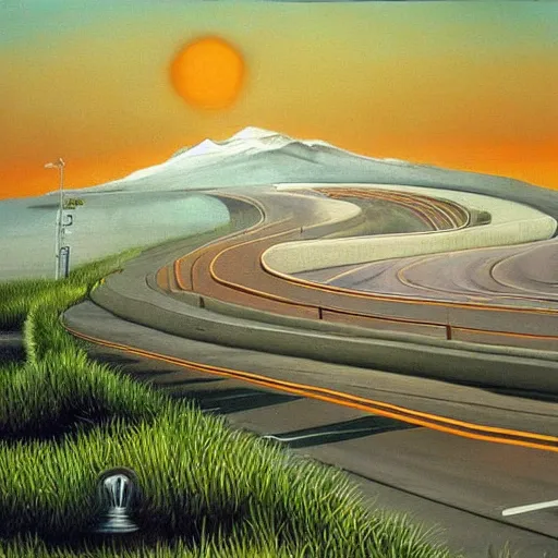 Image similar to surrealist painting of a highway