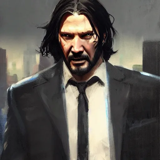 Image similar to greg manchess portrait painting of partially armored john wick as overwatch character, medium shot, asymmetrical, profile picture, organic painting, sunny day, matte painting, bold shapes, hard edges, street art, trending on artstation, by huang guangjian, gil elvgren, ruan jia, greg rutkowski, gaston bussiere