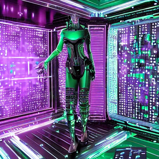 Prompt: Borg Queen inside the Borg Cube