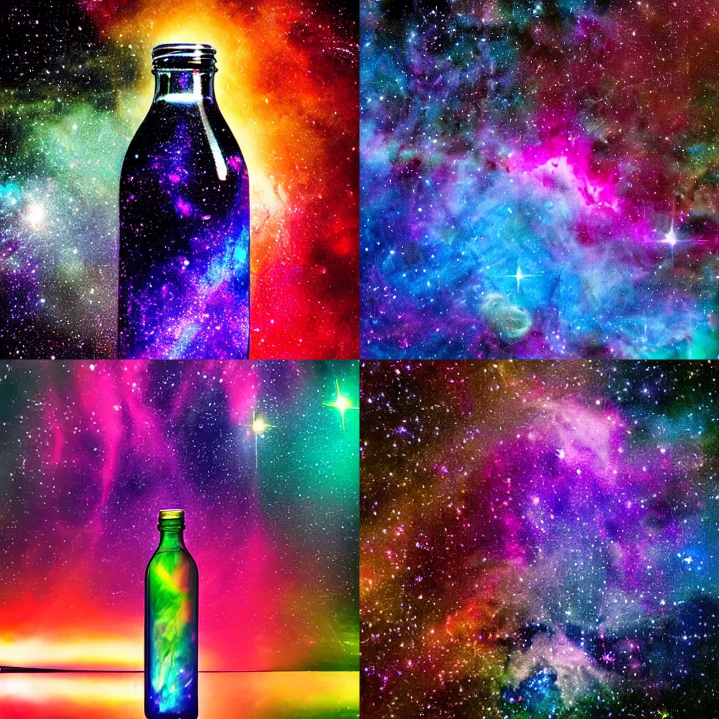 Prompt: colorful nebula inside a glass bottle, fantastic photo