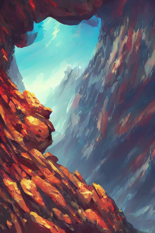 Prompt: climb mountain concept art vibrant colors illustration trending on artstation