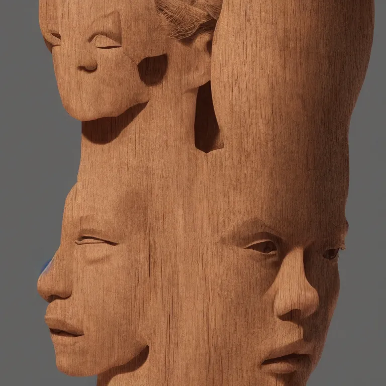 Prompt: public sculpture minimalist portrait of a powerful woman wearing a bun, beautiful symmetrical face accurate face detailed face realistic proportions, carved out of a red oak wood on a pedestal by stephan balkenhol and martin puryear, hyperrealistic dramatic lighting shocking detail trending on artstation 8 k