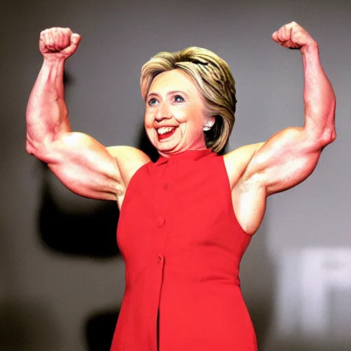 Image similar to hillary clinton as an extreme body builder. photograph.