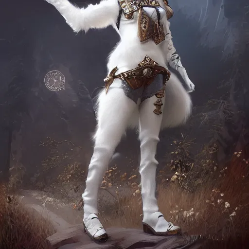 Prompt: white anthropomorphic lynx cat full body by craig mullins and noriyoshi ohrai, furry art, steampunk fantasy style, 4 k, trending on artstation