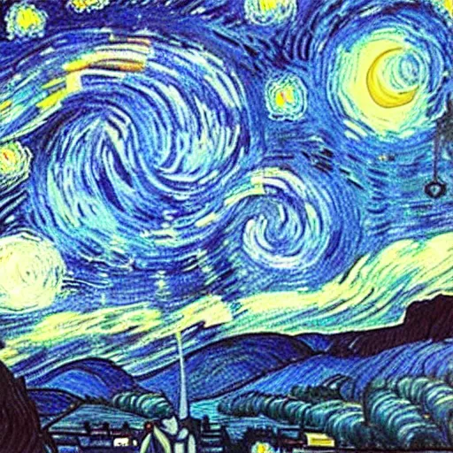 Prompt: “a foggy night in the style of starry night”