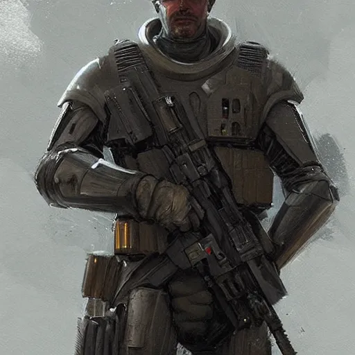 Image similar to concept art of a portrait by greg rutkowski, a soldier of the eternal empire wearing silver tactical gear, star wars expanded universe, smooth, sharp focus, artstation hq.