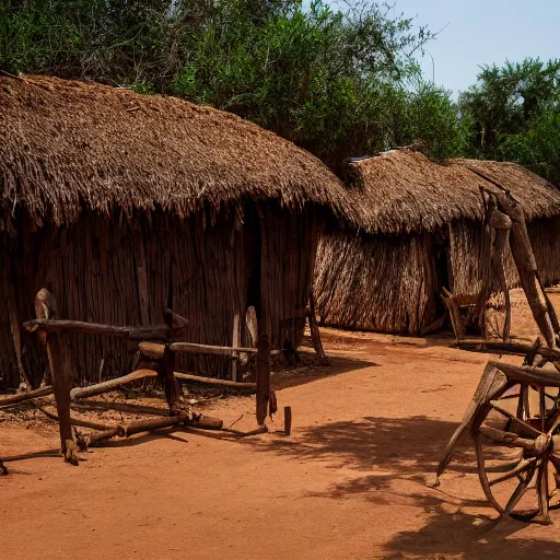 Prompt: high - quality photograph of an old west african village