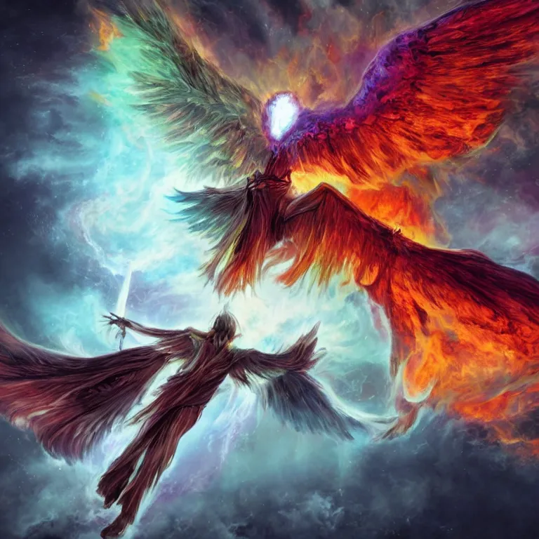 Image similar to a demon with huge nacreous fire wings