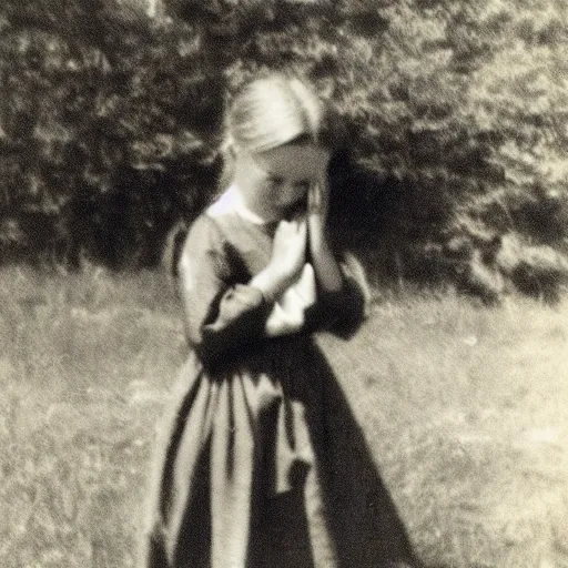 Prompt: vintage photo of a young girl praying