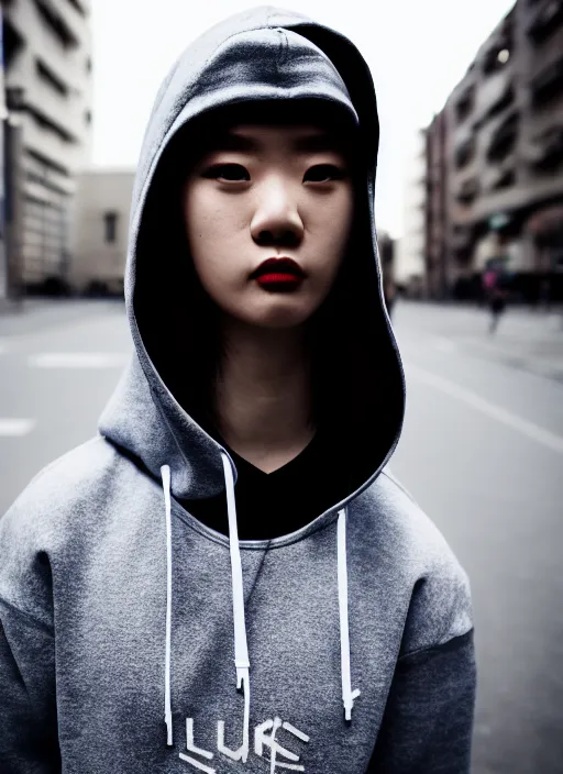 Prompt: hoodie, street wear, toyko, intricate, elegant, highly detailed, prism highlights, lut, sony, street photography, smooth, sharp focus, dlsr, telephoto, synth wave, high fashion