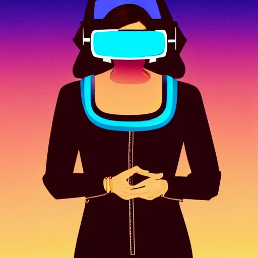 Image similar to a woman with light blue shutter shades in front of a sunset, a dark brown leather jacket, one side brown haircut with blue tips on the end, vector art by jan tengnagel, pixabay contest winner, retrofuturism, retrowave, synthwave, outrun, portrait, synthwave