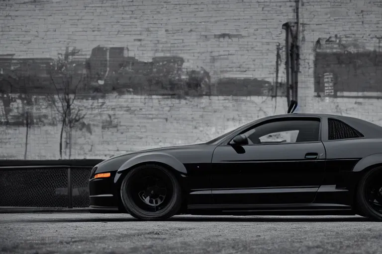 Image similar to widebody all black audi camaro b 6 ( 2 0 0 5 ), need for speed : carbon, at night, sci - fi, neon lines, phonk music background, smoke behind wheels, noise, dark, establishing shot, by simon stalenhag