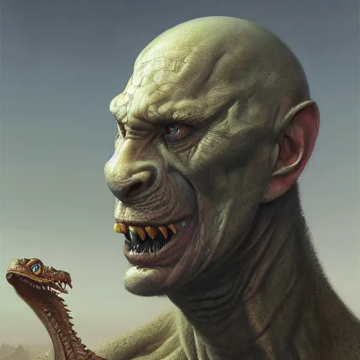 Prompt: vladimir putin, anthropomorphic bald prehistoric reptile, putin chimera, toothless, horror, macabre by donato giancola and greg rutkowski and wayne barlow and zdzisław beksinski, realistic face, digital art