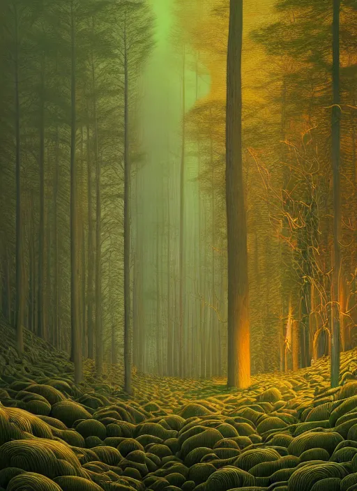 Prompt: hyper detailed 3d render like an Oil painting - Portrait of a forest by Jacek Yerka, Mariusz Lewandowski, Houdini algorithmic generative render, Abstract brush strokes, Masterpiece, Edward Hopper and James Gilleard, Zdzislaw Beksinski, Mark Ryden, Wolfgang Lettl, hints of Yayoi Kasuma, octane render, 8k