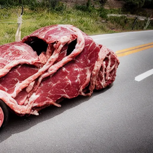 Prompt: a car made of meat and organs