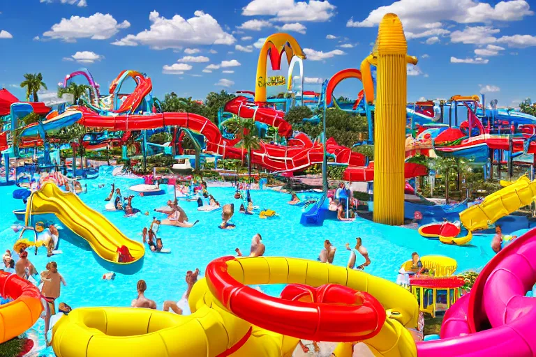 Prompt: A 5-star McDonald's themed waterpark, 4k photograph, cinematic