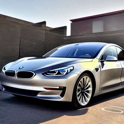 Image similar to A BMW and Tesla Model 3 mixture.