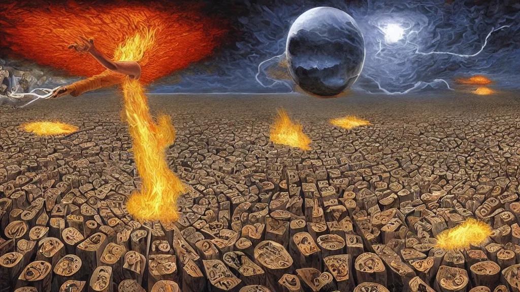 Prompt: the seven circles of hell in the styles of igor morski, jim warren, and rob gonsalves, intricate, volumetric lighting, fiery, imaginative