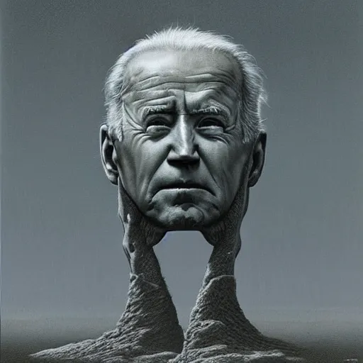 Image similar to Joe Biden. Cruelty. Zdzisław Beksiński