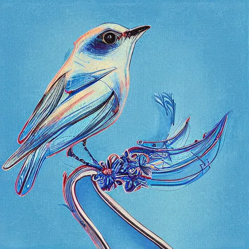 Image similar to “painted bluebird, dotart, album art in the style of James Jean”