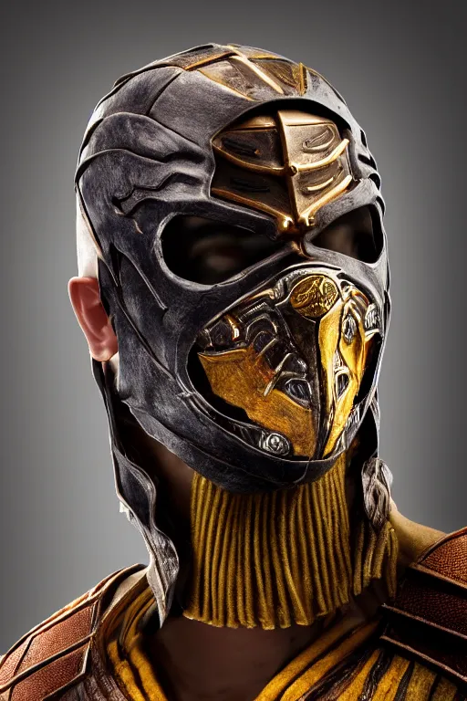 Prompt: Mortal Kombat half mask product photography
