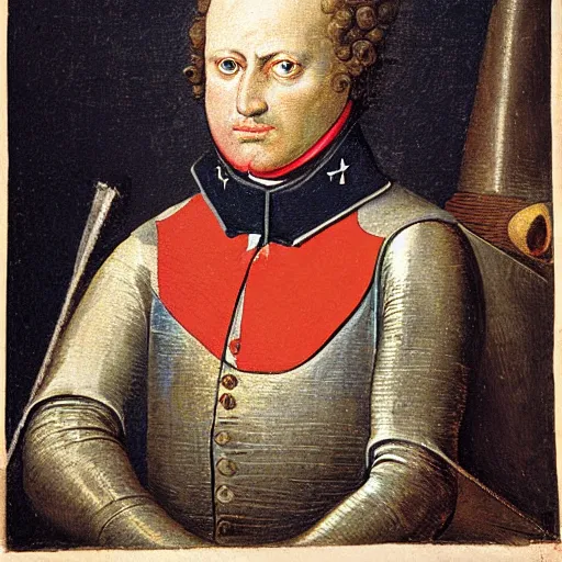 Image similar to a potrait of napoleon, in the style of Hieronymus Bosch.