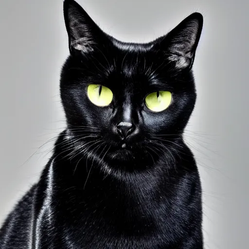 Prompt: studio photograph of a black cat sitting in a white room