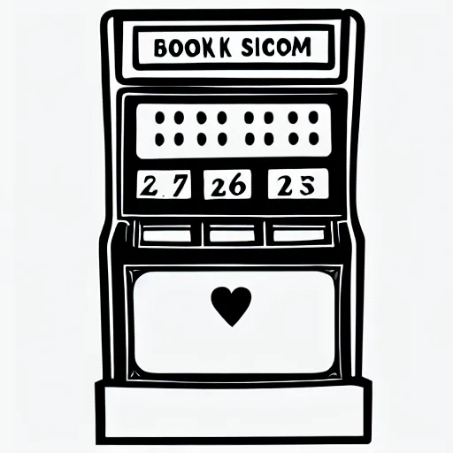 Image similar to book illustration of a slot machine, book illustration, monochromatic, white background, black and white image