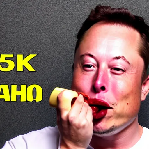 Image similar to a man eating crayons like french fries, elon musk, 4 k, high quality, crayon commercial