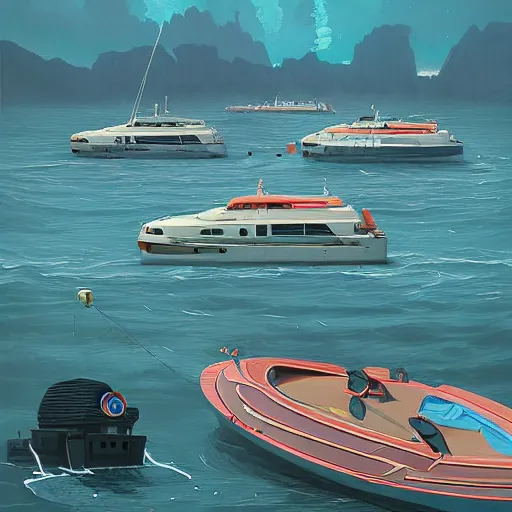Prompt: yachts by simon stalenhag