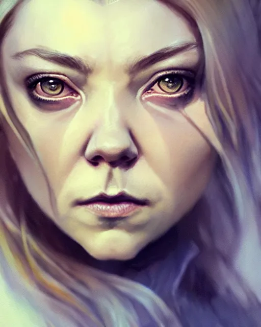 Prompt: natalie dormer, character portrait, portrait, close up, concept art, intricate details, highly detailed by greg rutkowski,