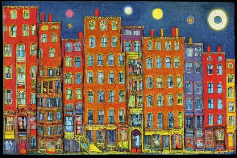 Image similar to Colorful haunted tenements of the industrial revolution by Louis Wain (1920)