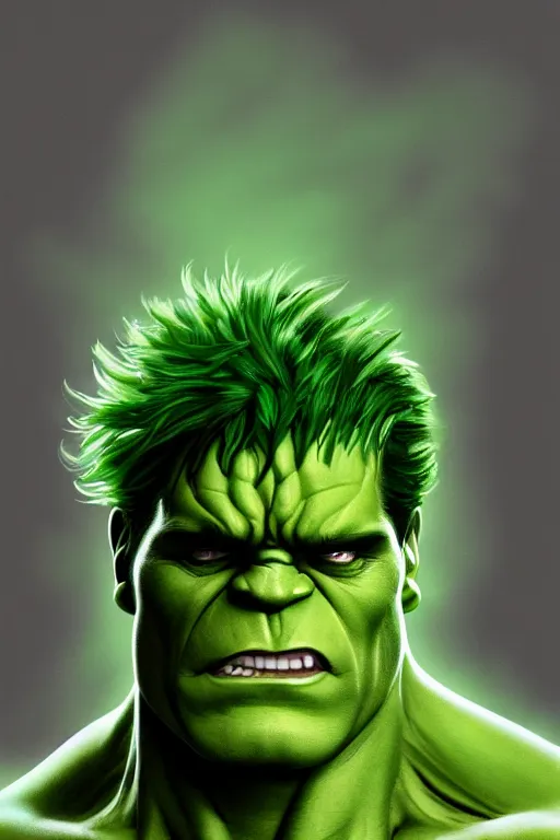 Image similar to the hulk with broccoli hair, highly detailed, digital art, sharp focus, trending on art station