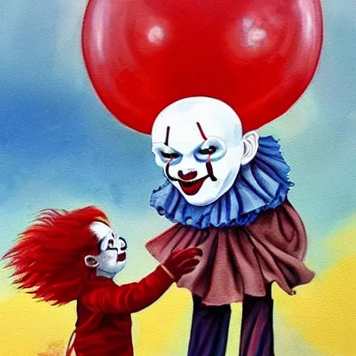 Image similar to A beautiful painting of pennywise giving candy to children