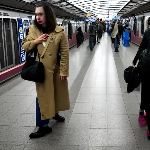 Image similar to people of rer b, subway, atmosphere, sad mood